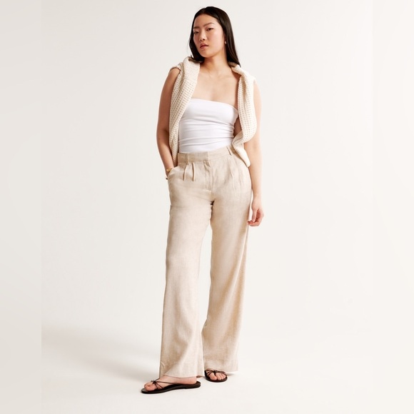 Abercrombie & Fitch Sloane Low Rise Tailored Linen Blend Pant Beige Size 250R